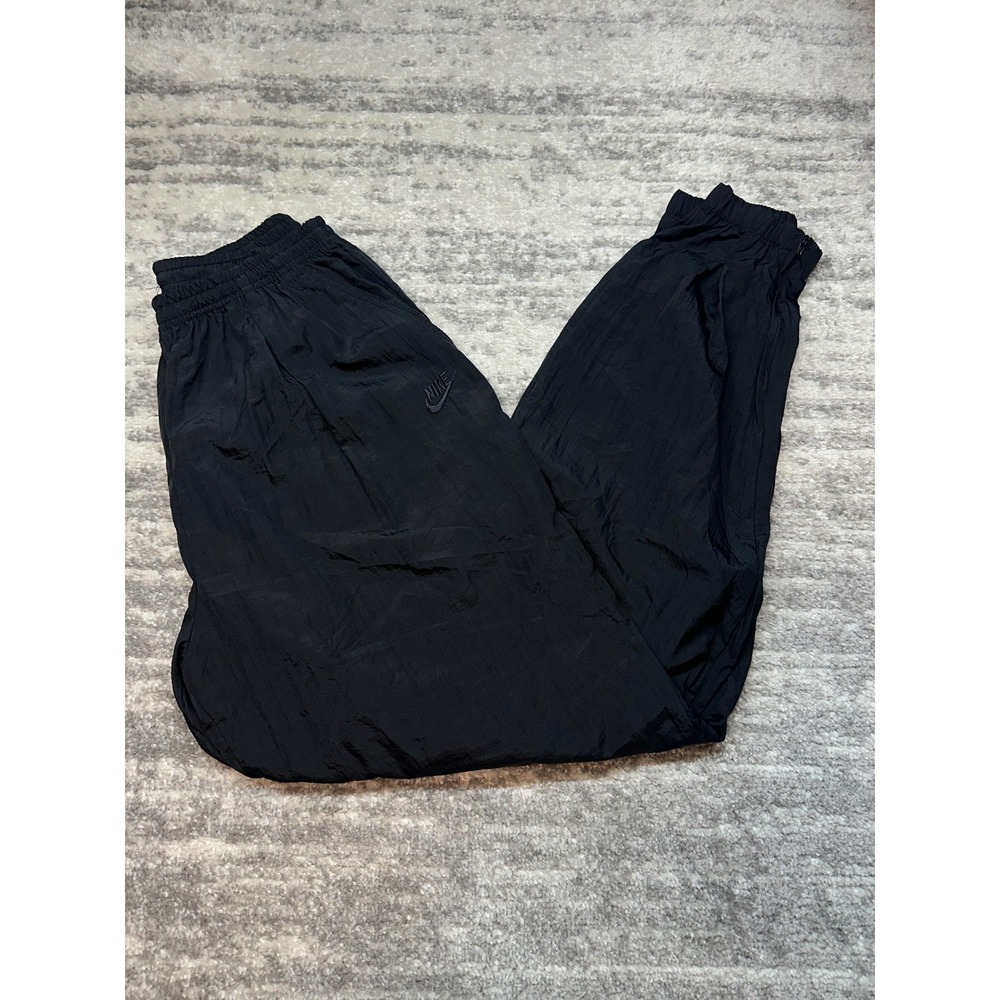 Nike Track Pants Mens XL Black Vintage Nylon Windbreaker Joggers Swish Zip Y2K